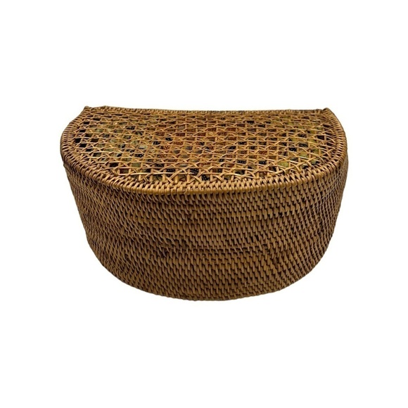 NWOT BALI BOHO Handmade Wicker Top Handle Basket Bag Yellow/Purple - Picture 9 of 12